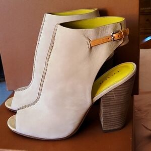 Coach Cream and Tan Peep-Toe Sandals